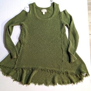 Ruby Moon Boho cotton green deconstructed oversized sweater sz S